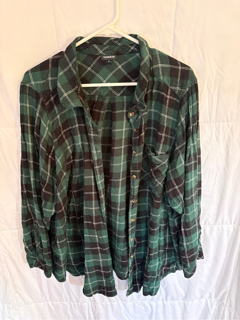 torrid Green and Black Plaid Casual Button-Down Shirt